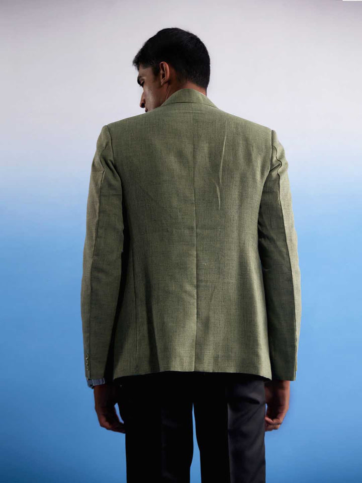 Vastramay Men's Green Jute Cotton Blazer