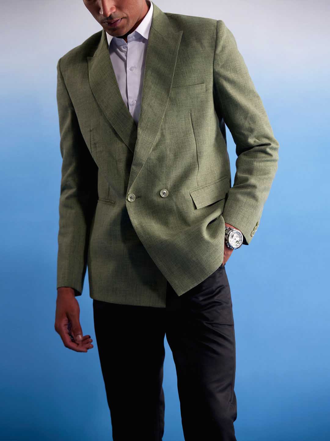 Vastramay Men's Green Jute Cotton Blazer