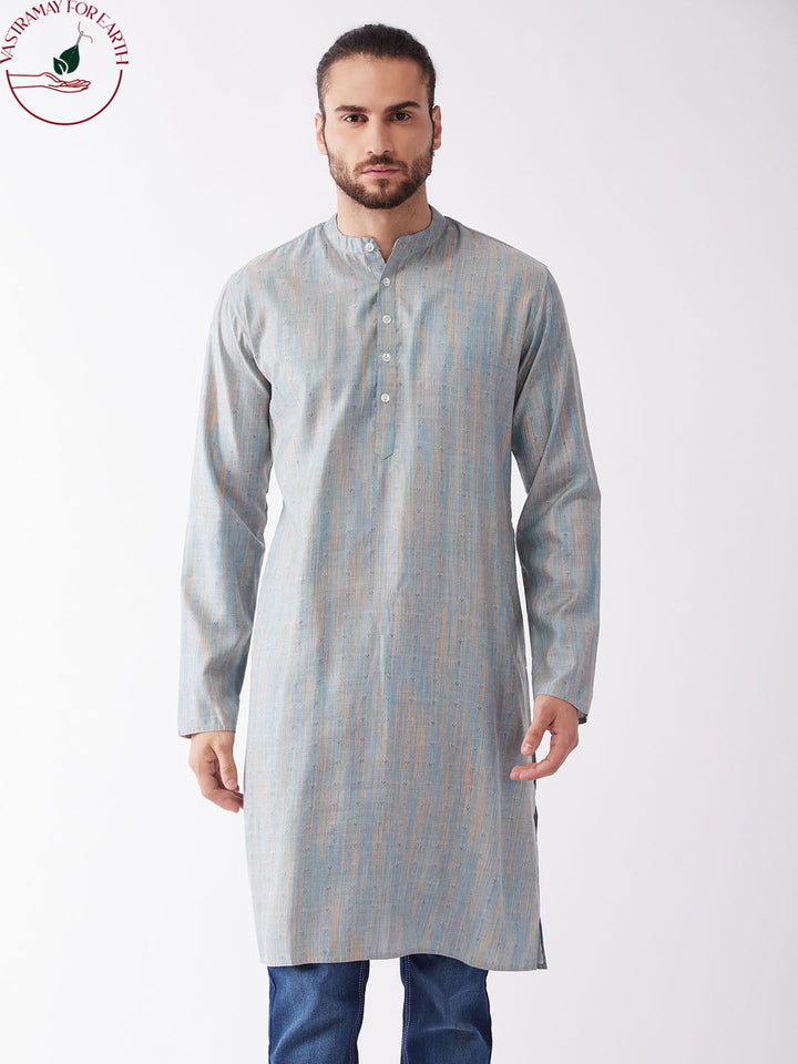 SHVAAS by VASTRAMAY Men's Blue Cotton Kurta