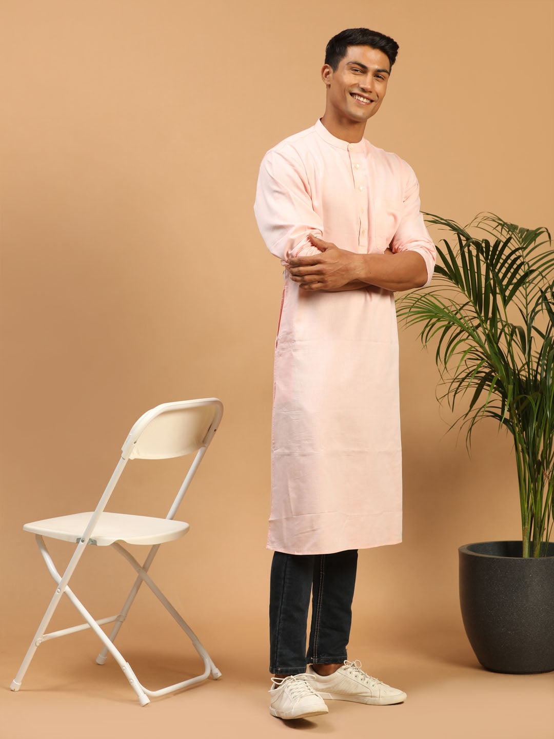 SHVAAS By VASTRAMAY Men's Orange Organic Cotton Kurta