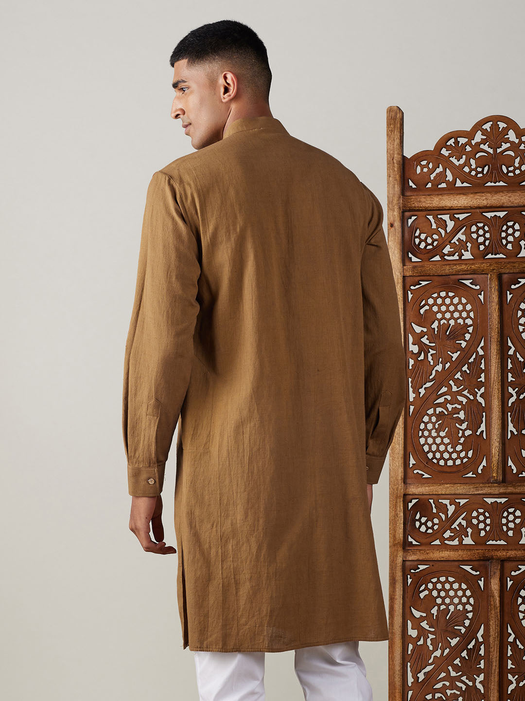 SHVAAS By VASTRAMAY Men's Coffee Cotton Cool Dyable Kurta