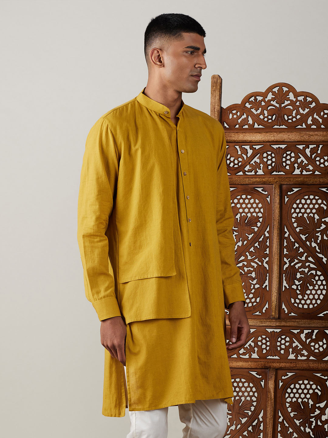 SHVAAS By VASTRAMAY Men's Mustard Cotton Cool Dyable Kurta