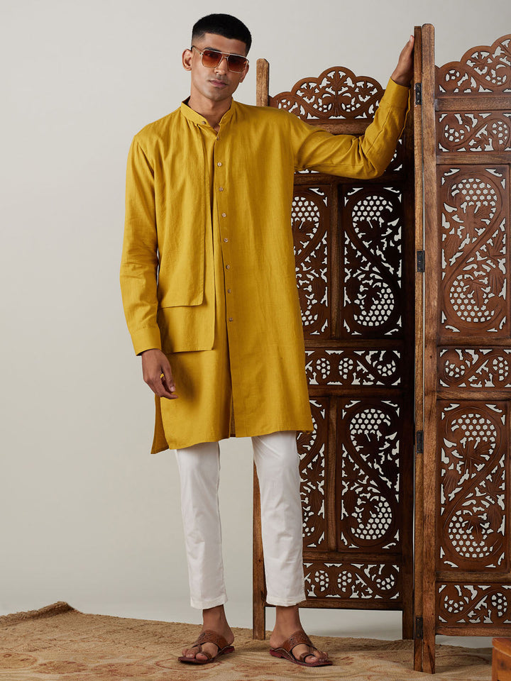 SHVAAS By VASTRAMAY Men's Mustard Cotton Cool Dyable Kurta