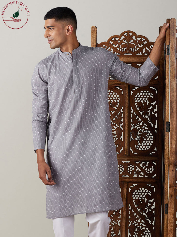 SHVAAS By VASTRAMAY Men's Grey cotton Jacquard Kurta