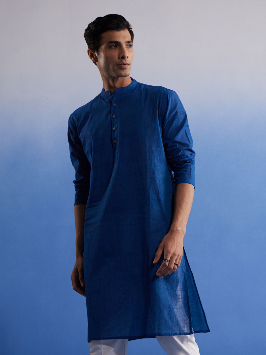 Men's Blue Pure Cotton Handloom Kurta