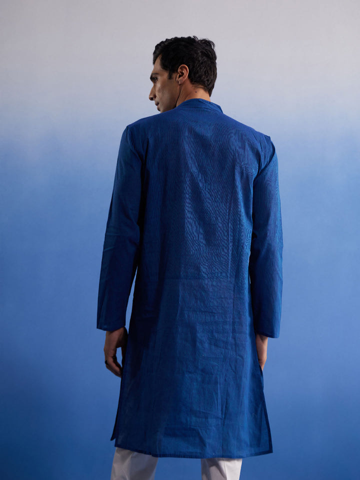 VASTRAMAY Men's Blue Pure Cotton Handloom Kurta Pyjama Set