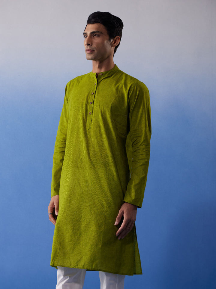 SHVAAS By VASTRAMAY Men's Green Pure Cotton Handloom Kurta