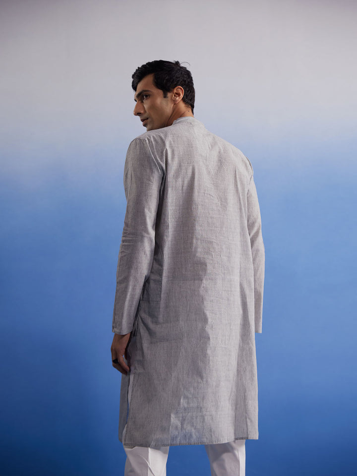 SHVAAS By VASTRAMAY Men's Grey Pure Cotton Handloom Kurta