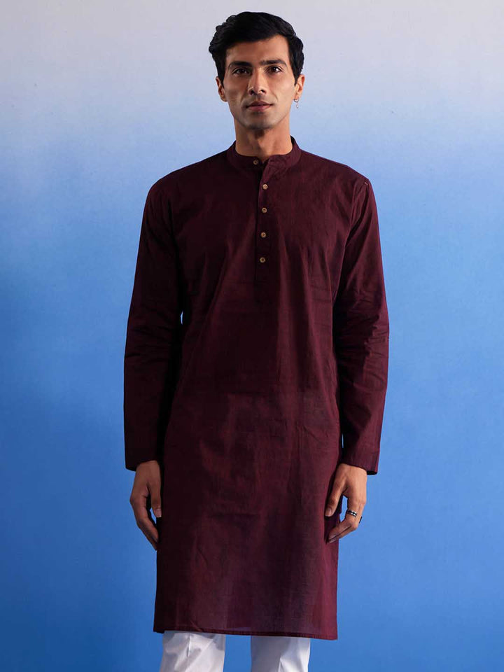 SHVAAS By VASTRAMAY Men's Maroon Pure Cotton Handloom Kurta