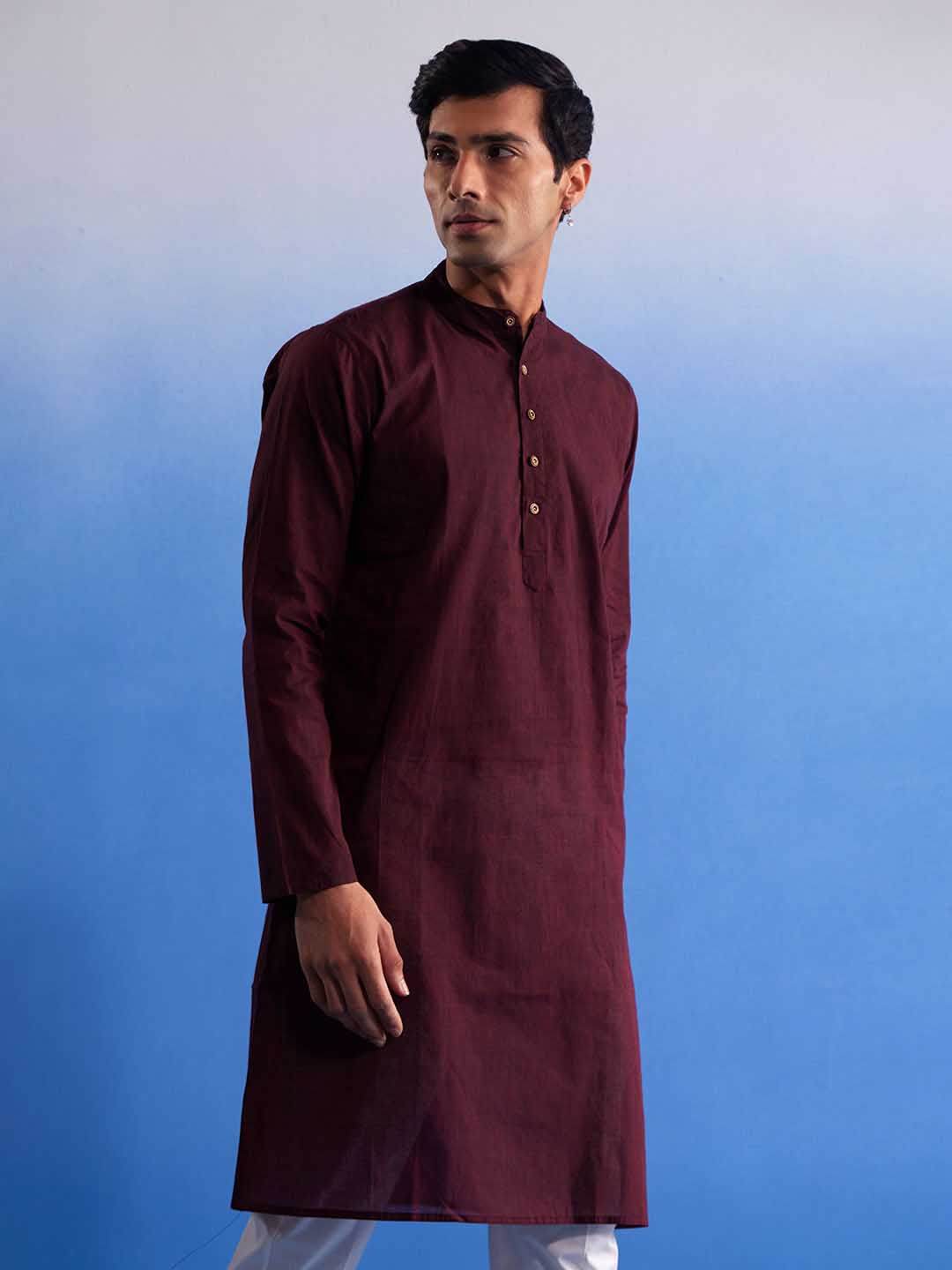 SHVAAS By VASTRAMAY Men's Maroon Pure Cotton Handloom Kurta