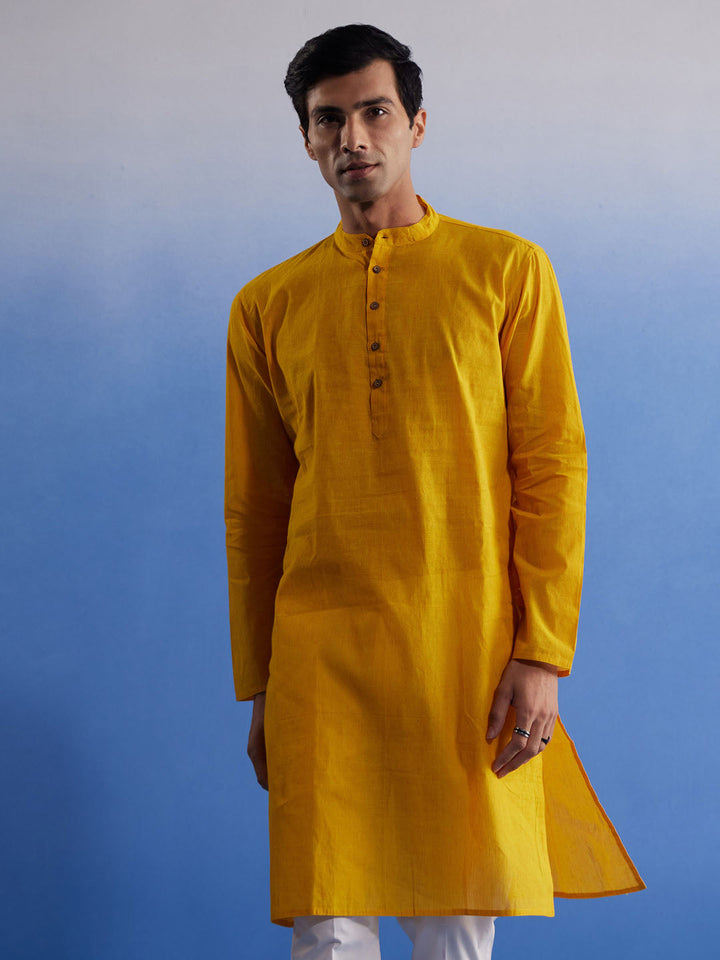 SHVAAS By VASTRAMAY Men's Mustard Pure Cotton Handloom Kurta