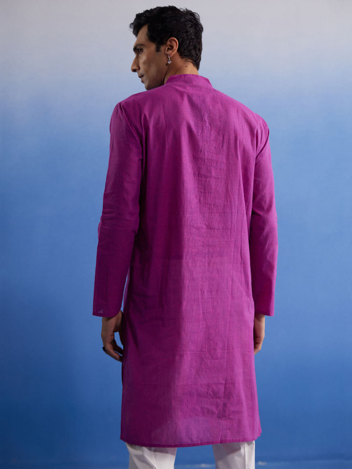 SHVAAS By VASTRAMAY Men's Purple Pure Cotton Handloom Kurta