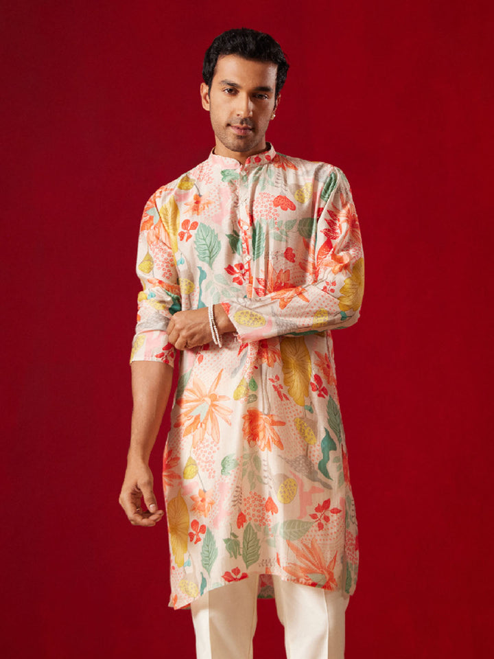 SHVAAS By VASTRAMAY Men's Multicolor Cotton Printed Kurta - Traditional Indian attire with stylish and vibrant printed design