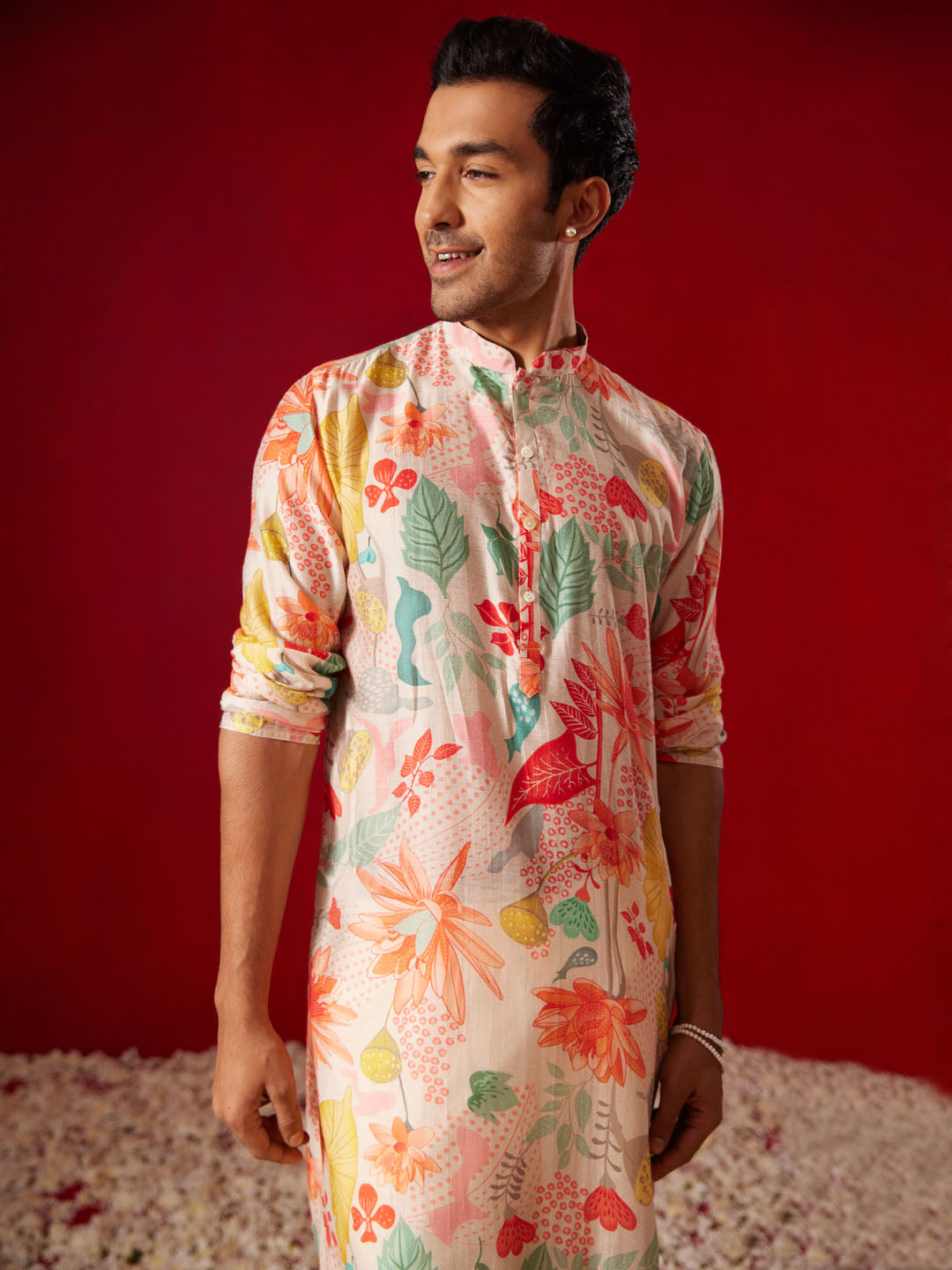 SHVAAS By VASTRAMAY Men's Multicolor cotton Printed Kurta with traditional Indian design