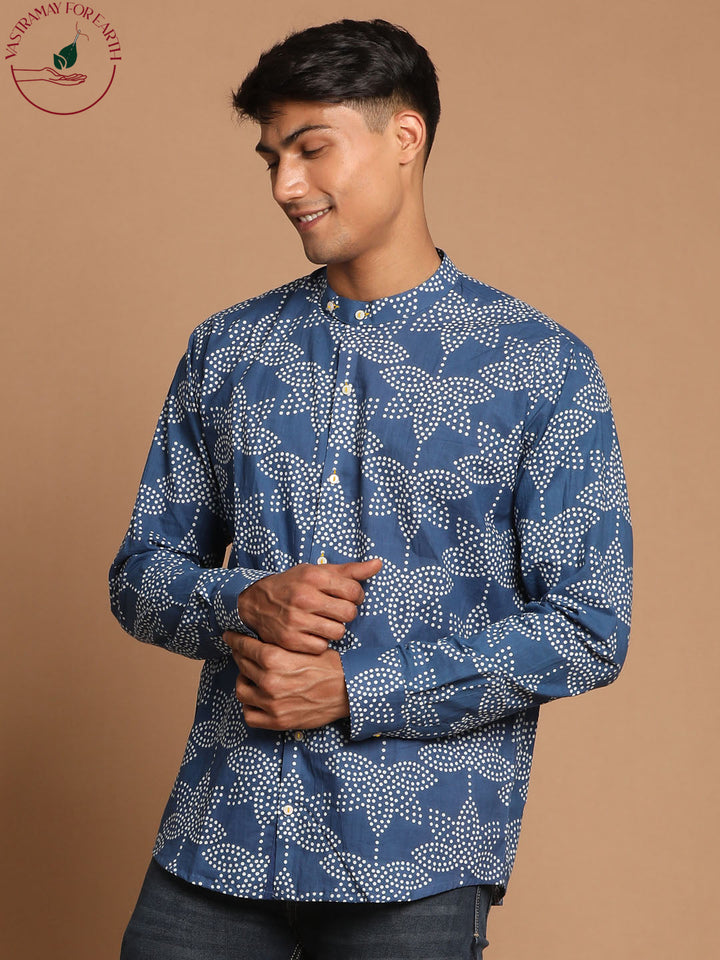 Vastramay Men's Aqua Blue Printed Shirt