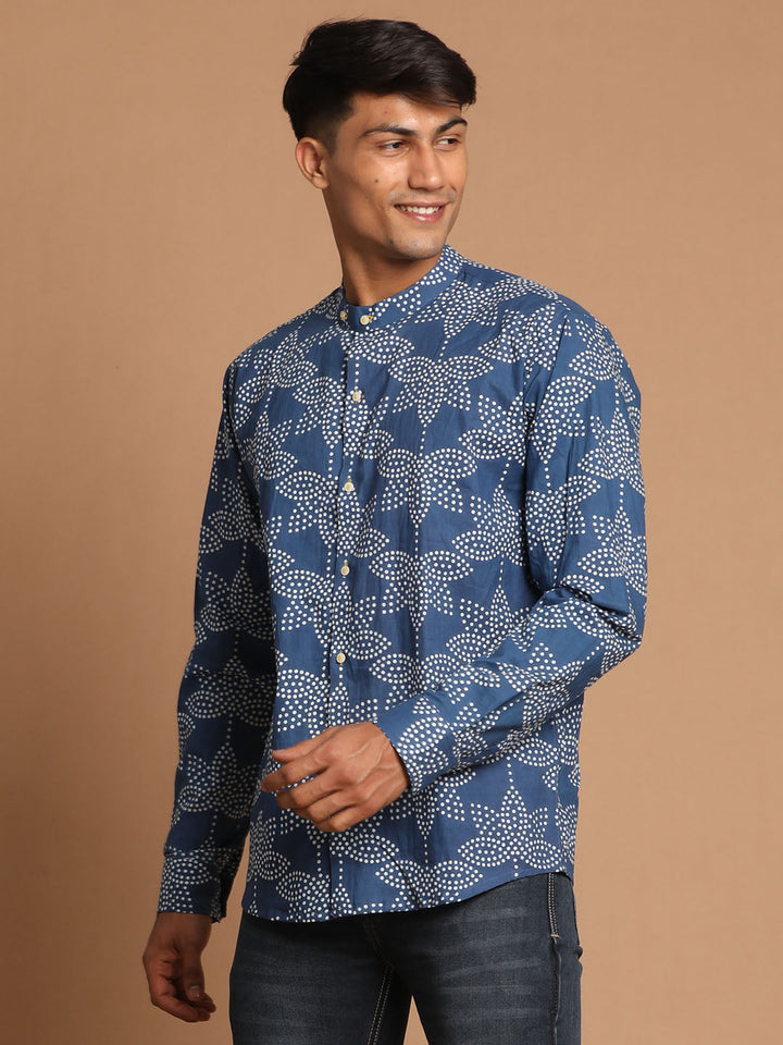 Vastramay Men's Aqua Blue Printed Shirt