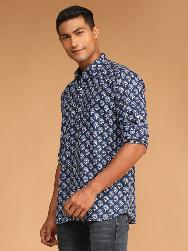 Vastramay Men's Blue Printed Shirt