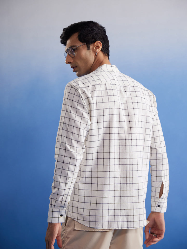  Classic and Stylish VASTRAMAY White Checked Cotton Shirt for Men