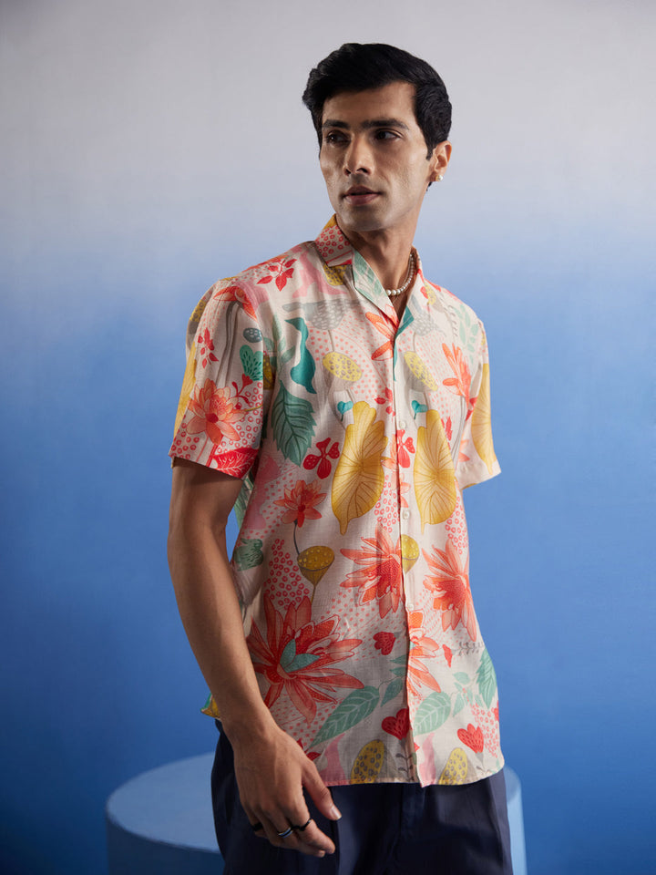 Stylish and Vibrant Floral Print Half Shirt for Men