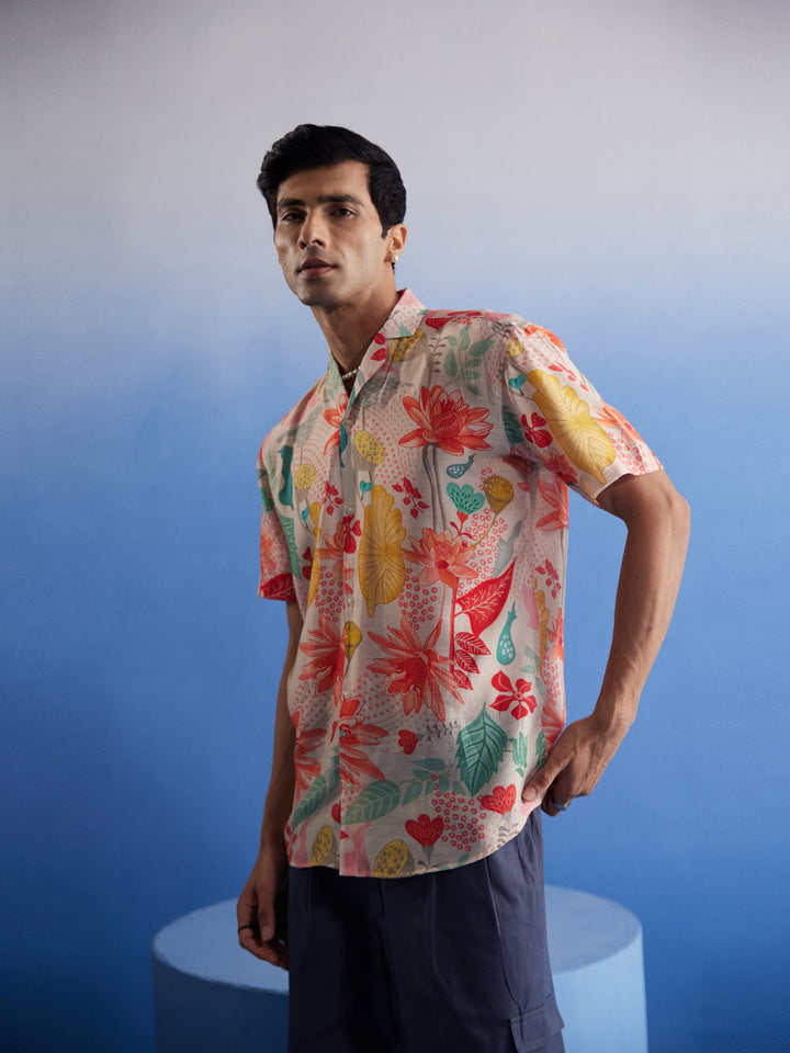 Vastramay Men's Multicolor Floral Printed Half Shirt for Casual Wear