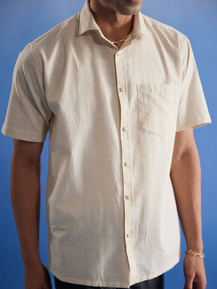 Vastramay Men's Cream Cotton Shirt