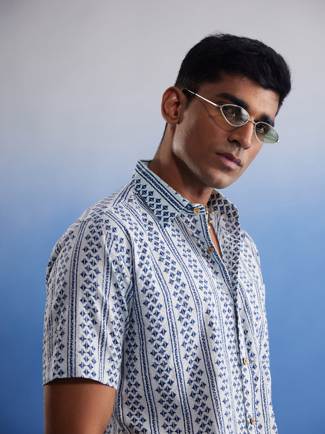  Stylish Vastramay Men's White And Blue Kantha Stitch Cotton Shirt for a trendy look