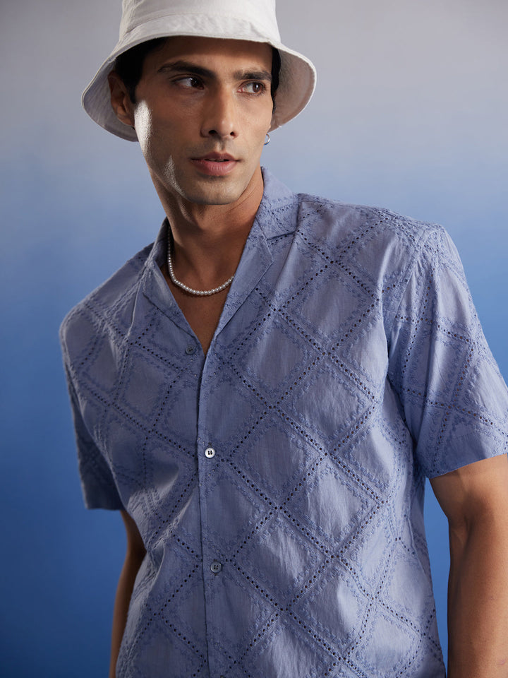 Vastramay Men's Aqua Blue Hakooba Shirt