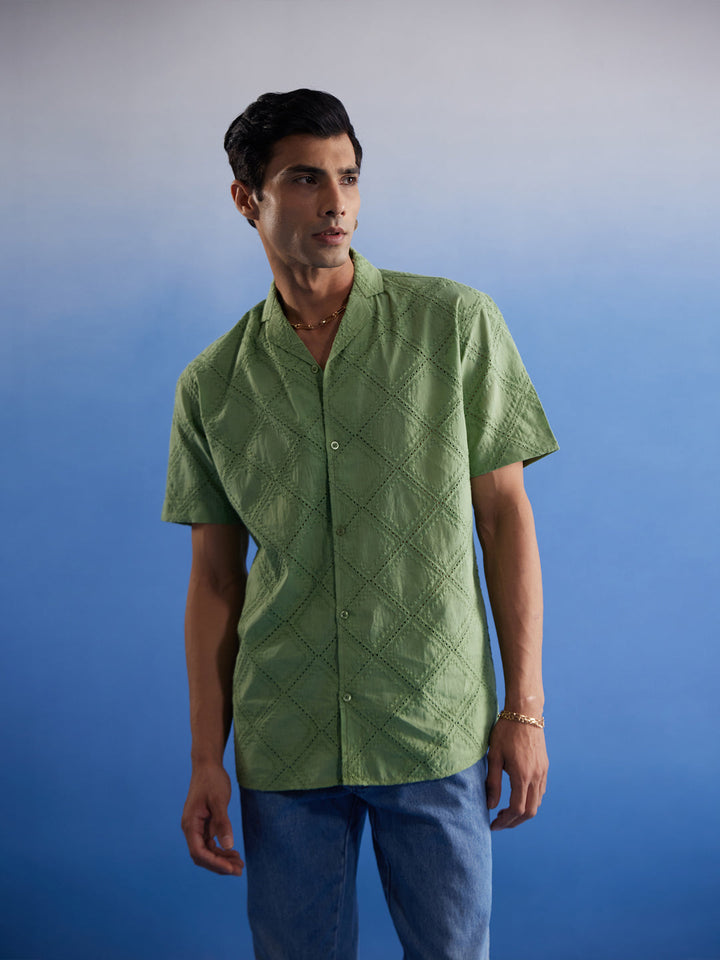 VASTRAMAY Men's Green Hakooba Shirt