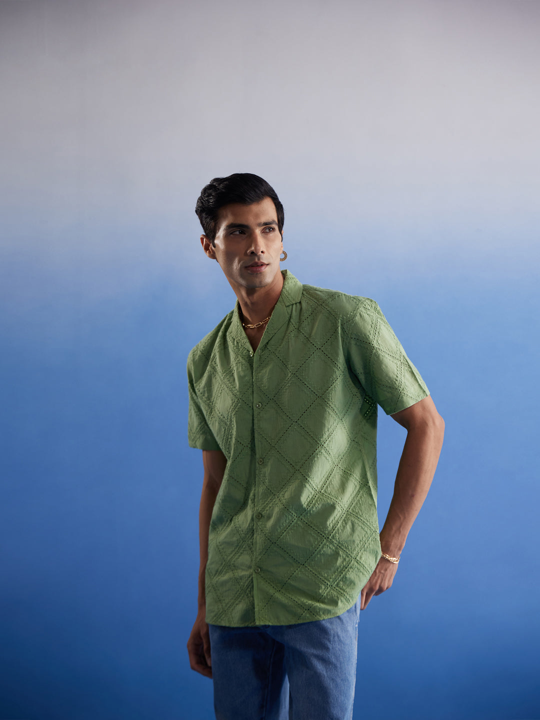 VASTRAMAY Men's Green Hakooba Shirt