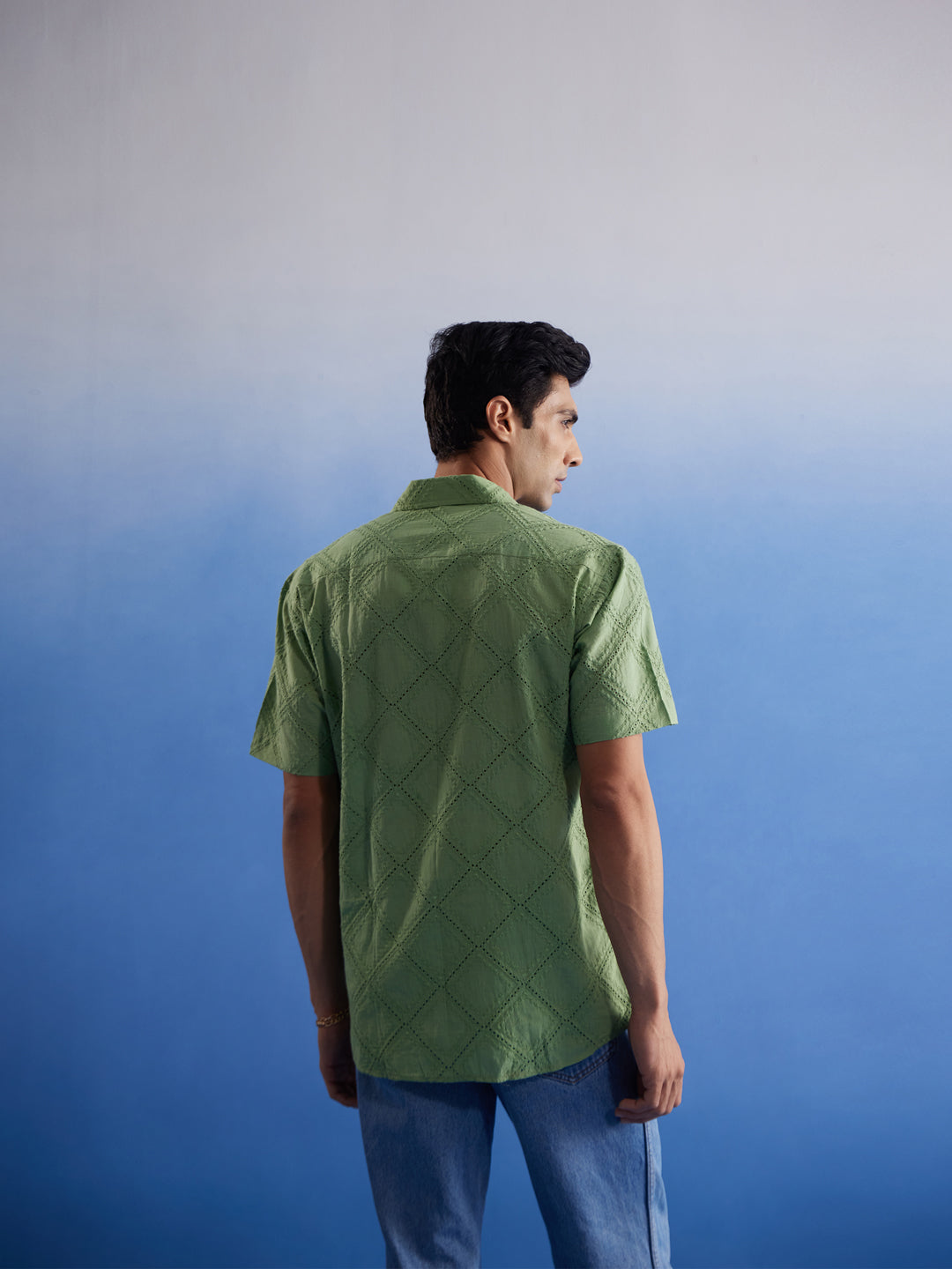 VASTRAMAY Men's Green Hakooba Shirt