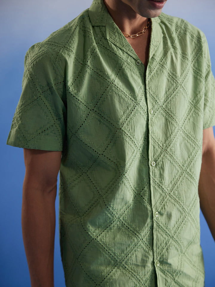 VASTRAMAY Men's Green Hakooba Shirt