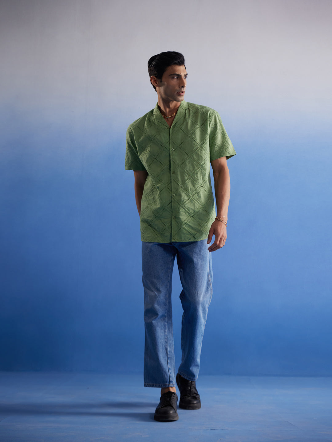 VASTRAMAY Men's Green Hakooba Shirt