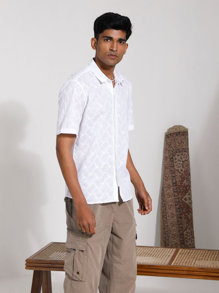 VASTRAMAY Men's White Cotton Ethnic Shirt