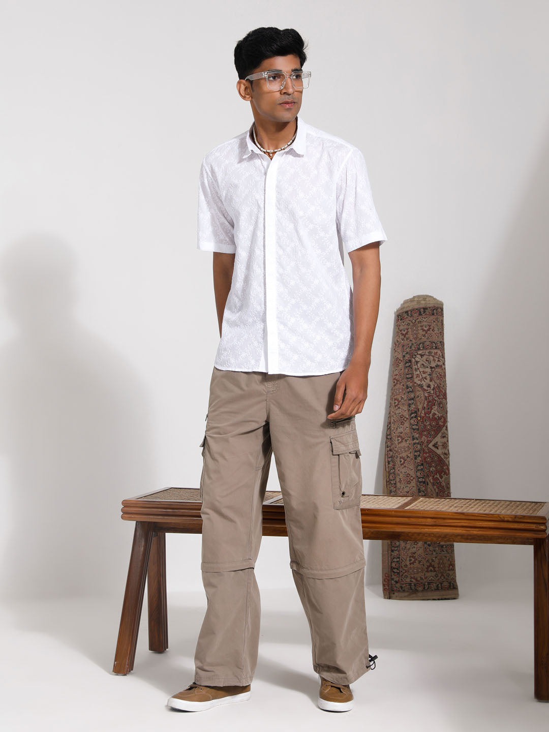 VASTRAMAY Men's White Cotton Ethnic Shirt