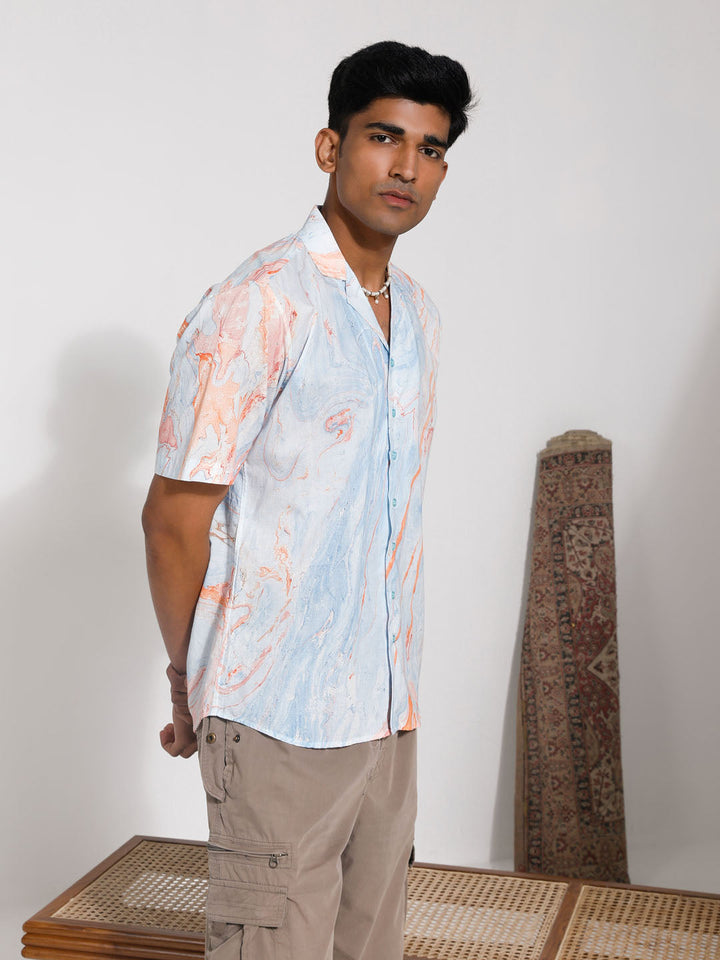 VASTRAMAY Men's MultiColour Cotton Ethnic Shirt back view with traditional pattern