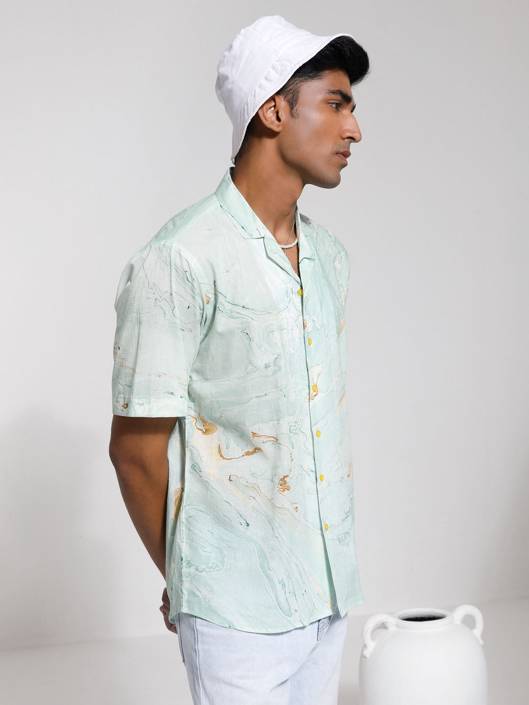 VASTRAMAY Men's Mint Green Cotton Ethnic Shirt - traditional Indian attire for men in a soothing mint green color made of high-quality cotton fabric