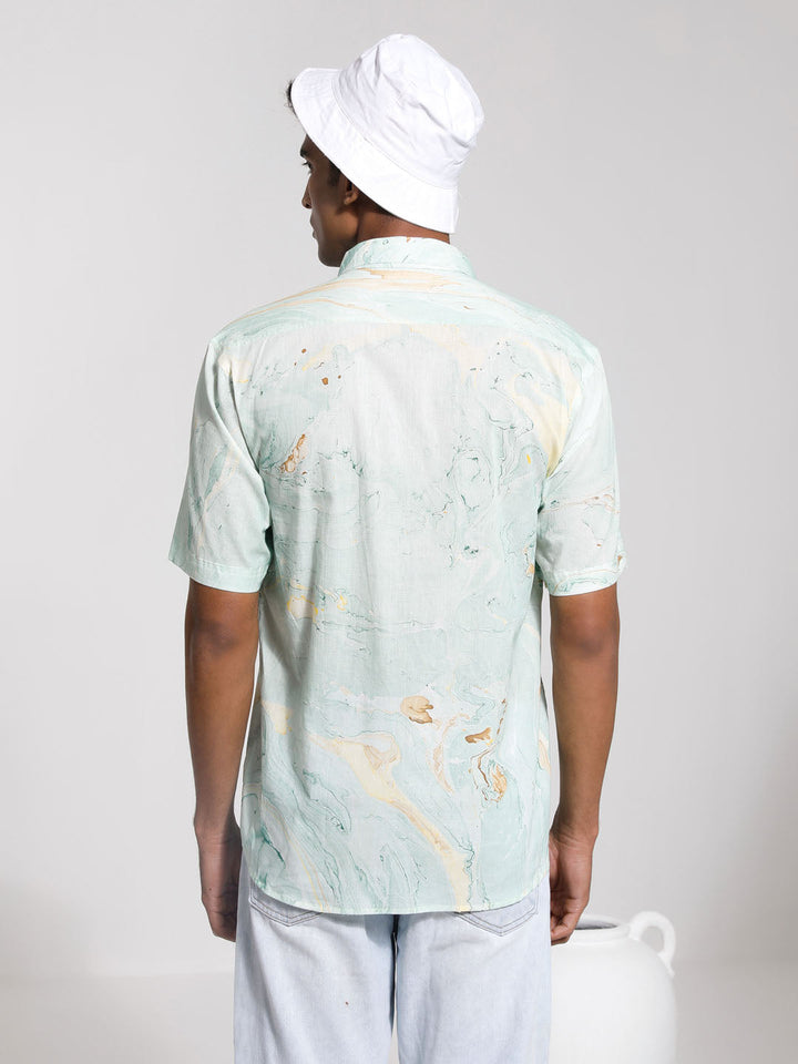 Men's ethnic shirt in refreshing mint green color with intricate designs