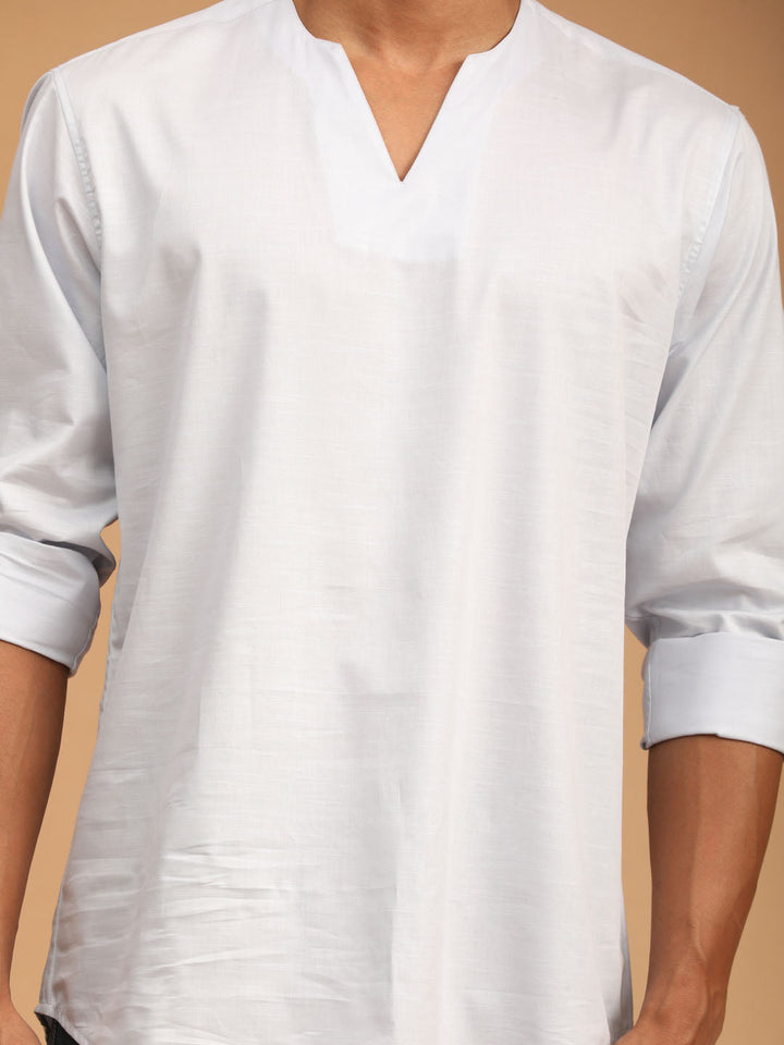 Vastramay Men's Grey Pure Cotton Short Kurta