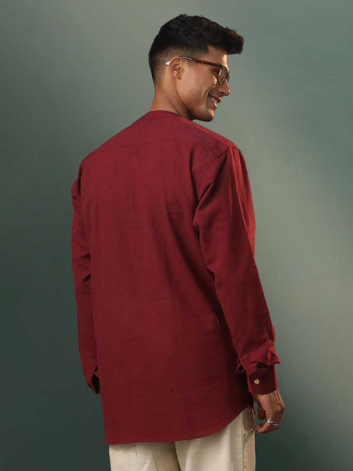 VASTRAMAY Men's Maroon Cotton Cool Short Kurta