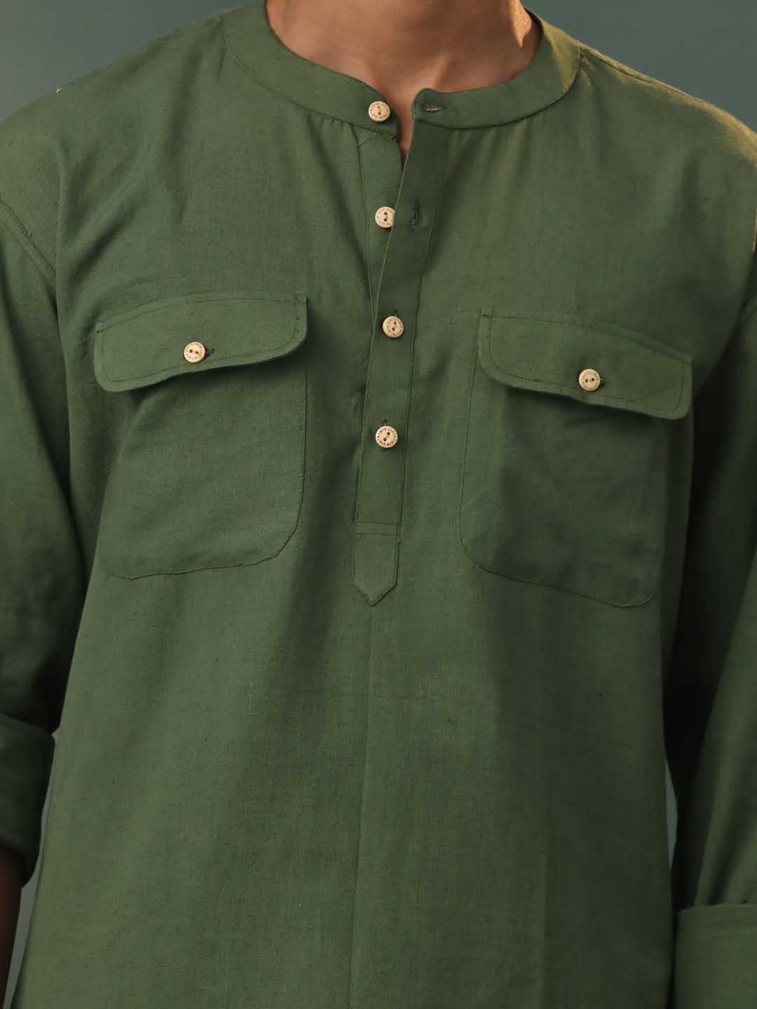 VASTRAMAY Men's Green Cotton Cool Short Kurta