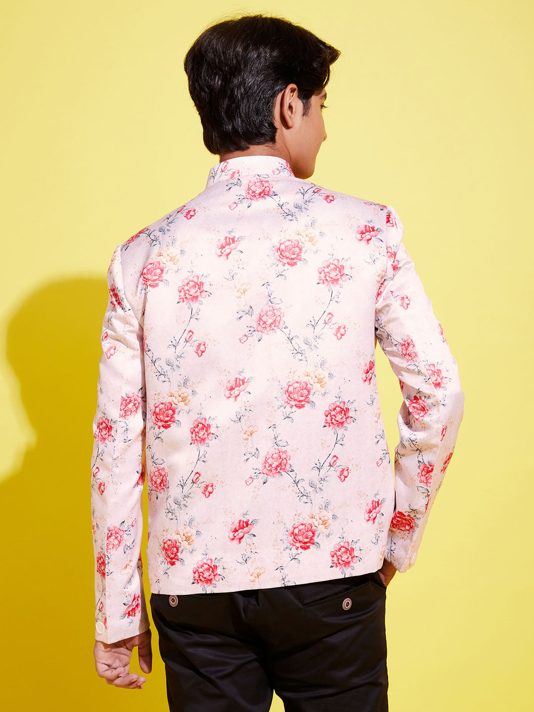 VASTRAMAY Floral Printed Peach Bandhgala Prince Coat Jodhpuri