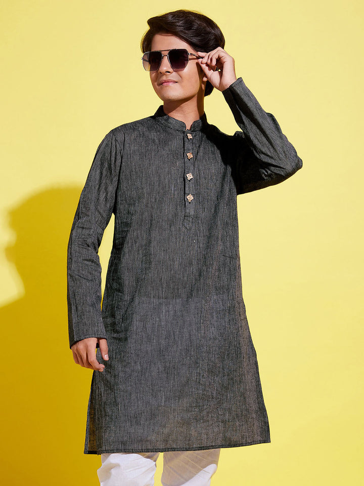 VASTRAMAY Boy's Black Cotton Kurta