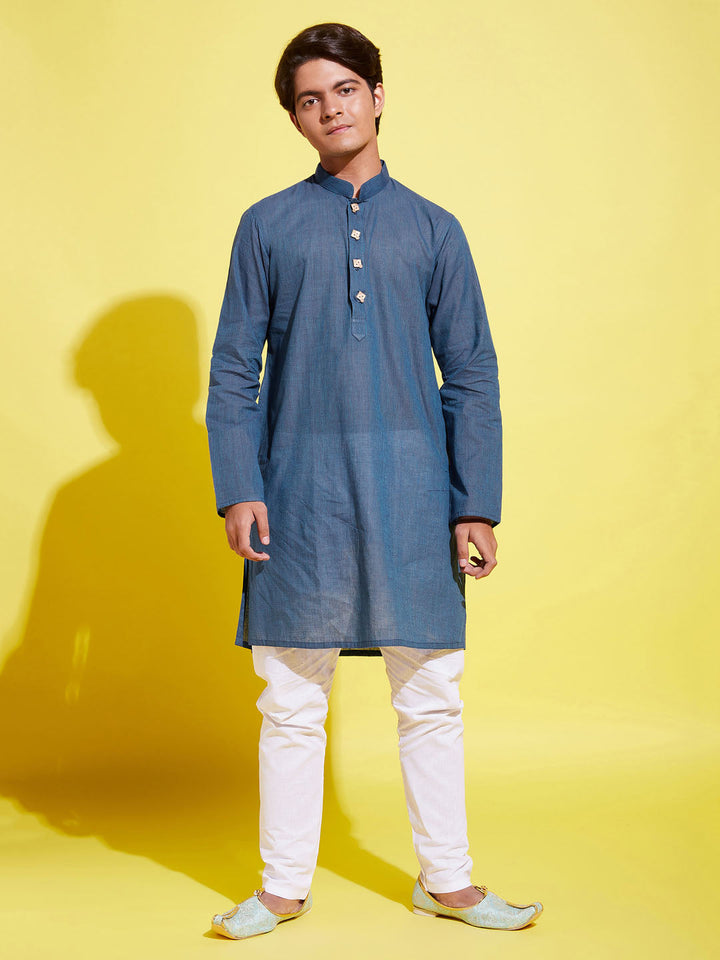 VASTRAMAY Boy's Blue Cotton Kurta and Pyjama Set