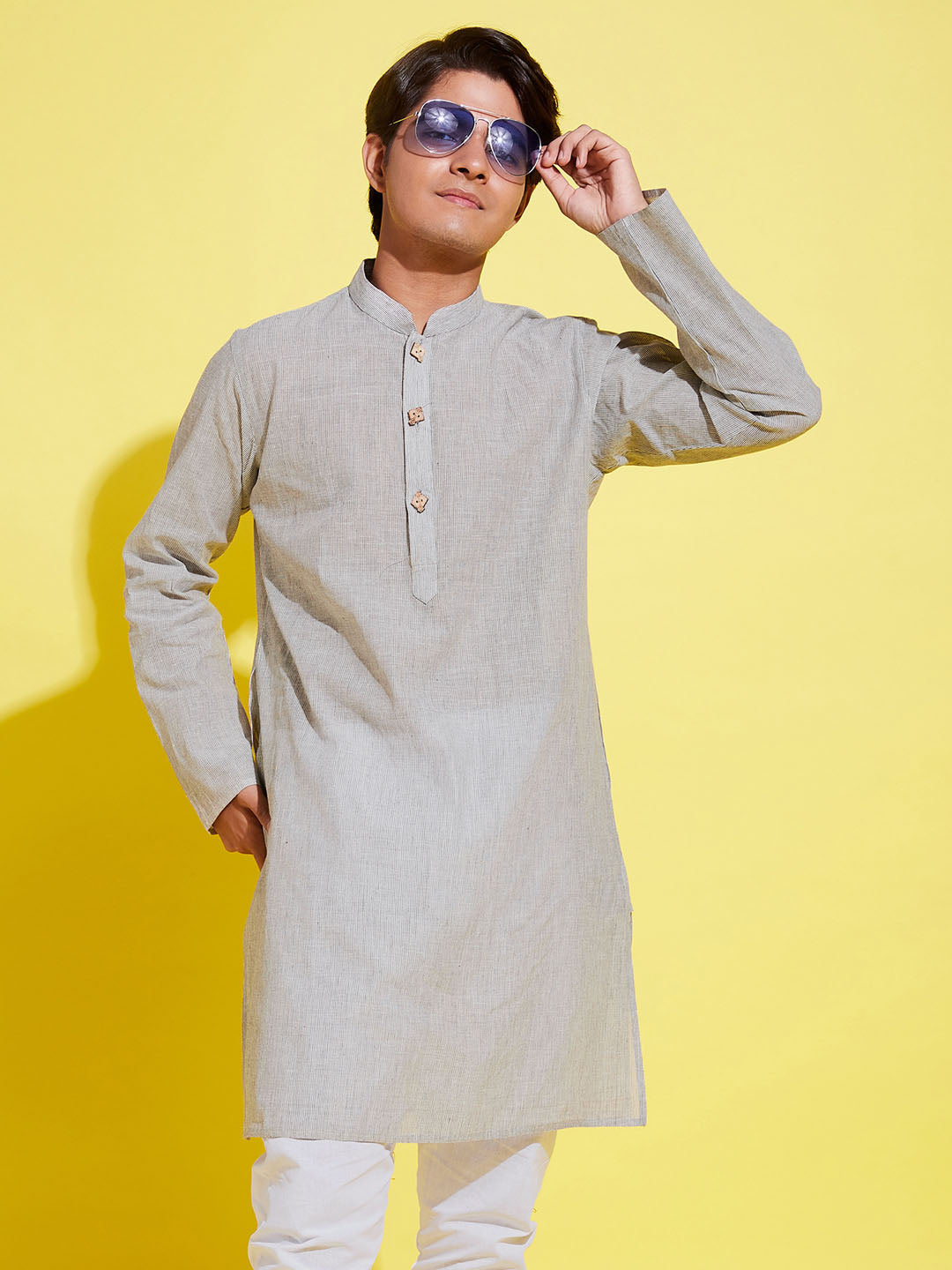 VASTRAMAY Boy's Grey Cotton Kurta