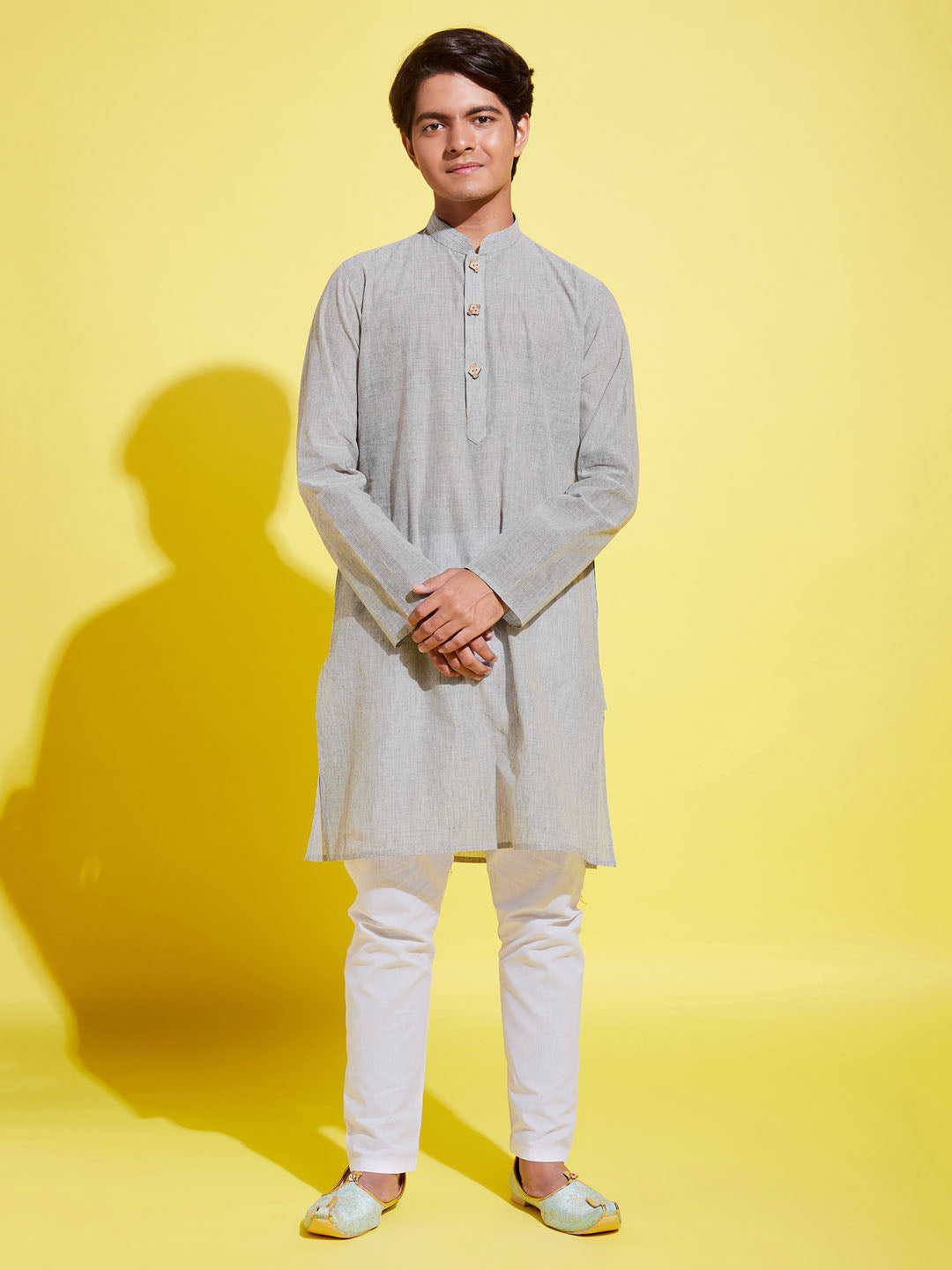 VASTRAMAY Boy's Grey Cotton Kurta and Pyjama Set