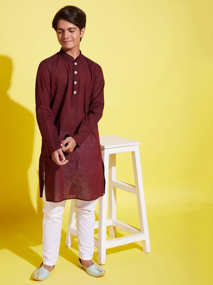 VASTRAMAY Boy's Maroon Cotton Kurta