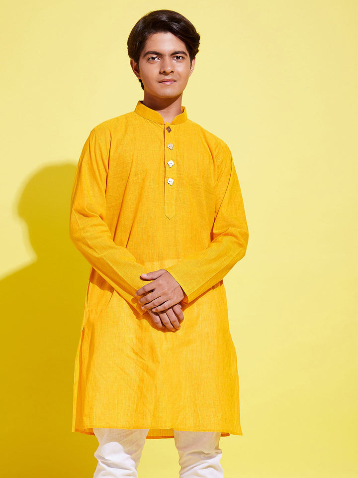 VASTRAMAY Boy's Mustard Cotton Kurta