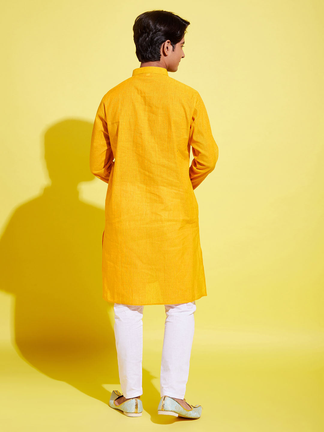 VASTRAMAY Boy's Yellow Cotton Kurta and Pyjama Set