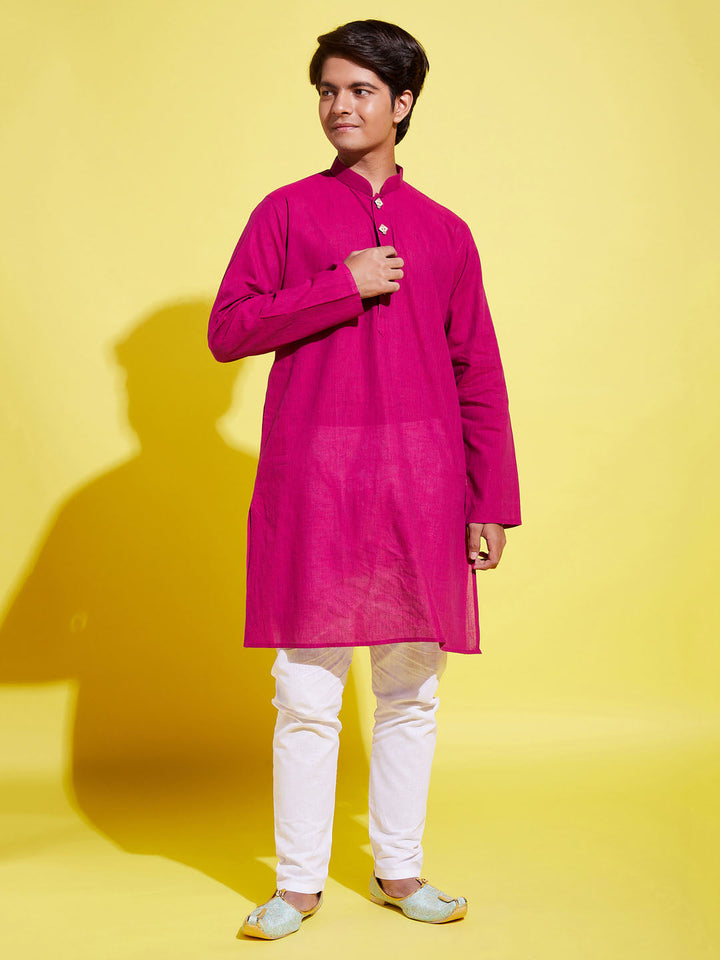 VASTRAMAY Boy's Purple Cotton Kurta and Pyjama Set