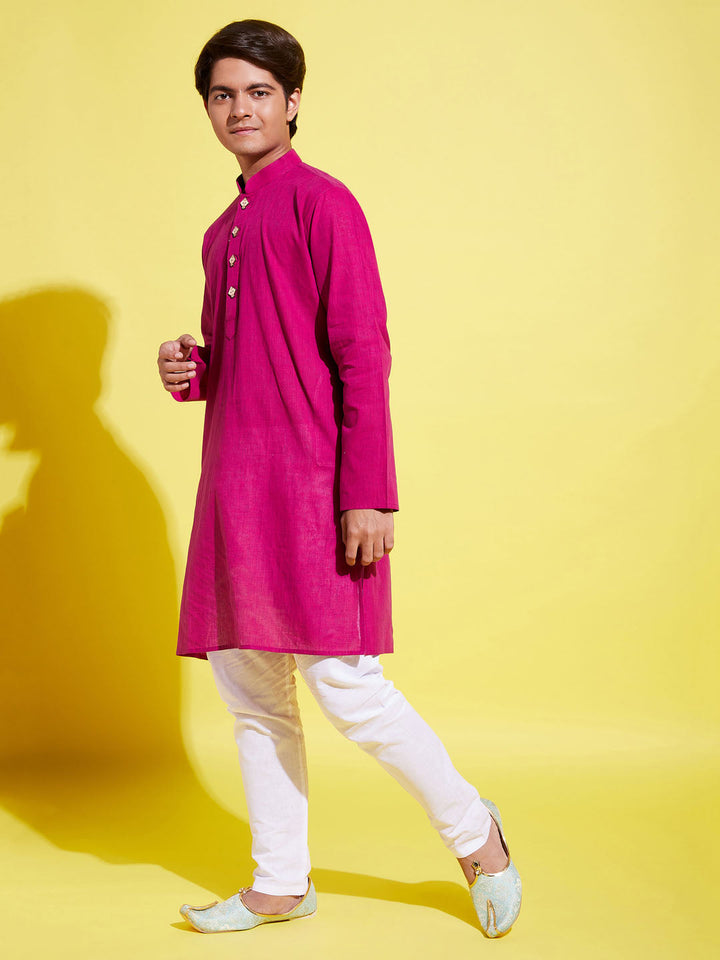 VASTRAMAY Boy's Purple Cotton Kurta and Pyjama Set